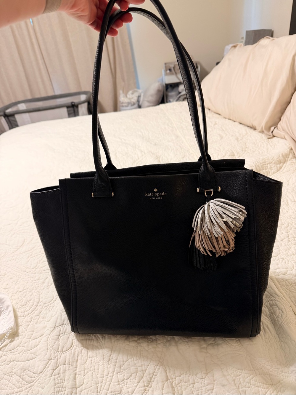 kate spade Black Leather Tote with Two-Tone Tassel